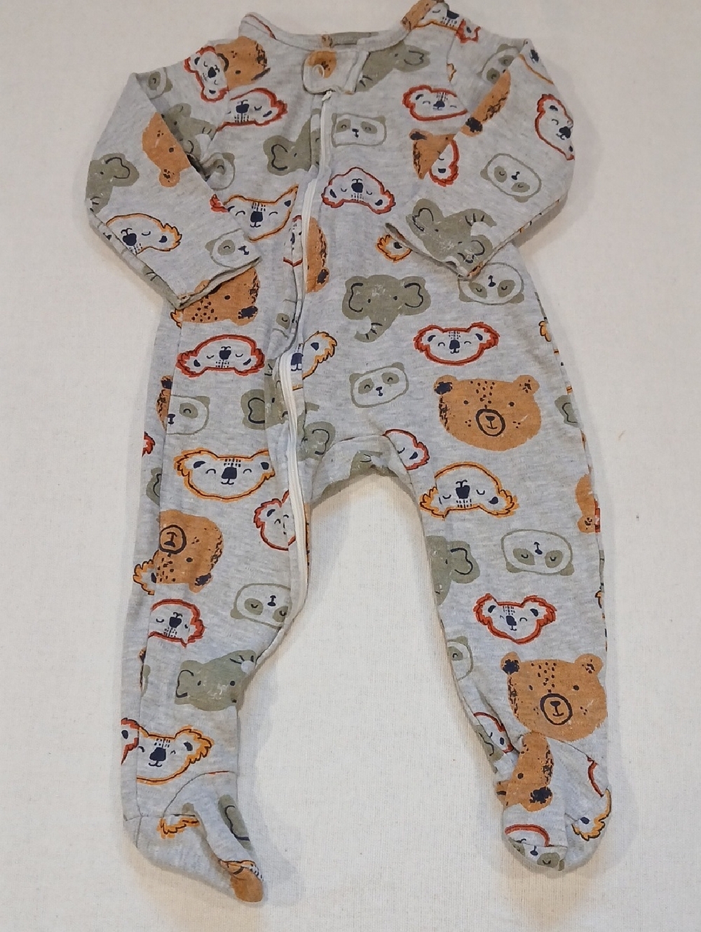 Laughing Llama brand Cozy Gray Animal-Print Baby Footed One-Piece